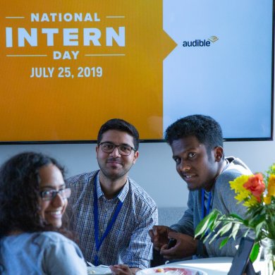 A group of people hosting an event for National Internship day