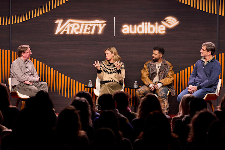 Variety’s Brent Lang moderates a panel with Iliza Schlesinger, Daveed Diggs and Audible’s Head of Regional Content, North America, Marshall Lewy, in the Audible Lounge.
