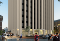 A rendering of 33 Washington Street with The Pillars visible as its ground floor and facade.