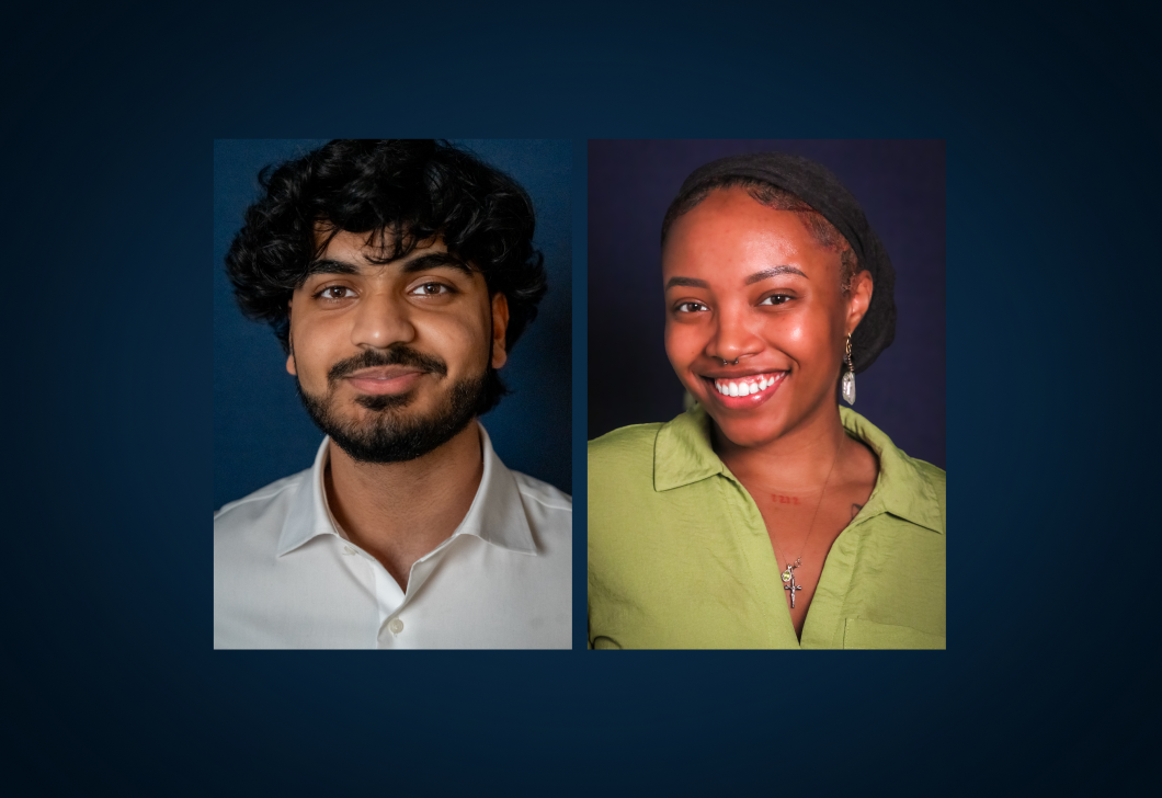 Photos of Irfan Rathore and Akira Caruth side-by-side. Irfan and Akira are both smiling and wearing button-up shirts. 