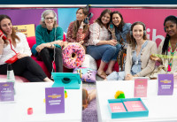 The Baby-Sitters Club author, Ann M. Martin, and several of the series' authors in the clubhouse at BookCon. 