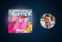 A headshot of Kevin Yee next to the cover of "Aunties."