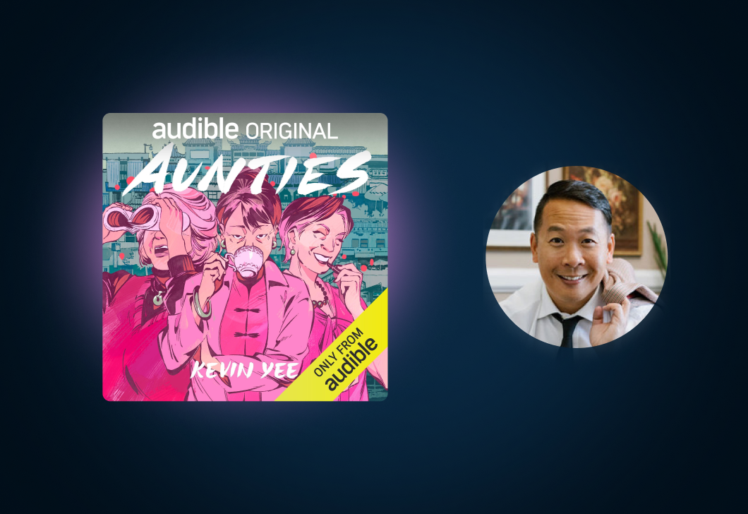 A headshot of Kevin Yee next to the cover of "Aunties."