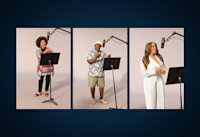 Photos of Jenifer Lewis, Cedric the Entertainer, and Niecy Nash-Betts in front of the microphone for "Big Age."