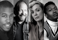 Black and white photos of the cast which includes Jason Bowen, Bill Camp, Elizabeth Marvel, and Ato Blankson-Wood.