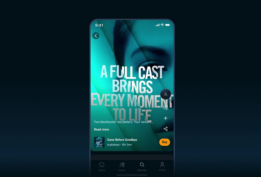 A demo image of Audible's vertical video feed, in beta in the U.S. 