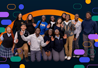 A cohort of Audible's Future Leaders interns strike a pose, smiling.