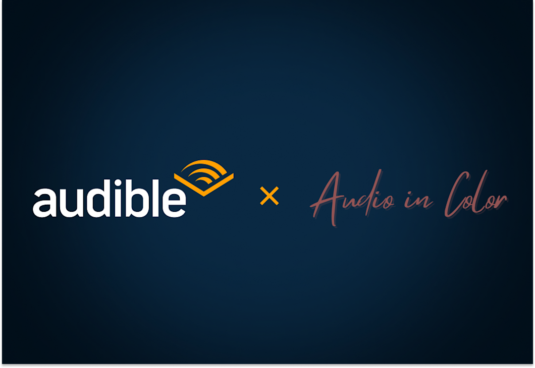 Audible and Audio in Color's logos on a dark background.