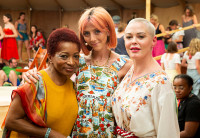 Bonnie Greer, Scarlett Curtis and Rose McGowan stand side-by-side at the Wilderness Festival’s Audible Live Stage.