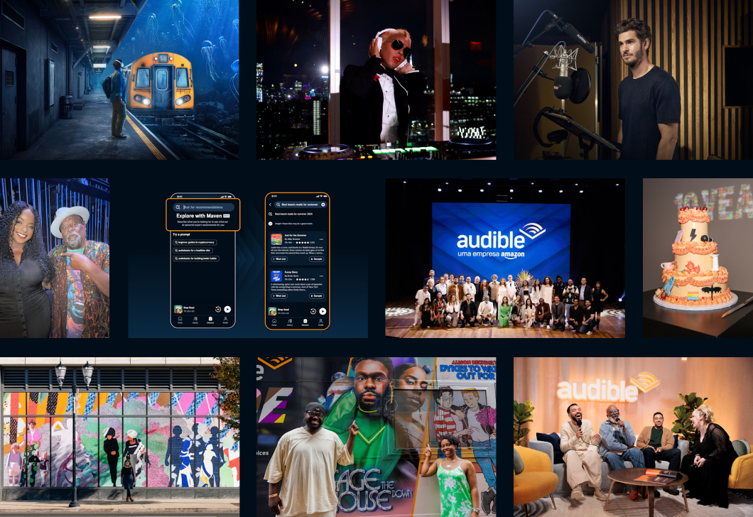 A collage of some of Audible's top campaigns, events, titles, and milestones from 2024.