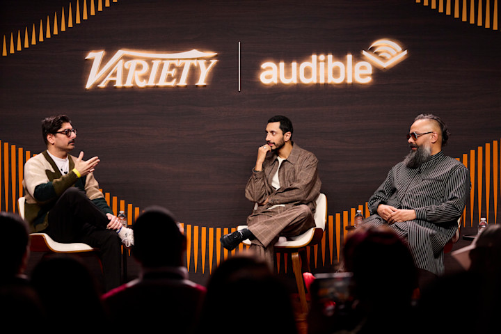 Pillars Fund Co-founder and President Kashif Shaikh talks with Riz Ahmed and Guz Khan, stars of the Amazon/MGM Studios series, “Bait”.