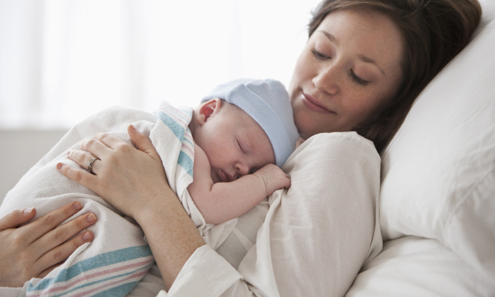Newborn and Mum After a Caesarean Section