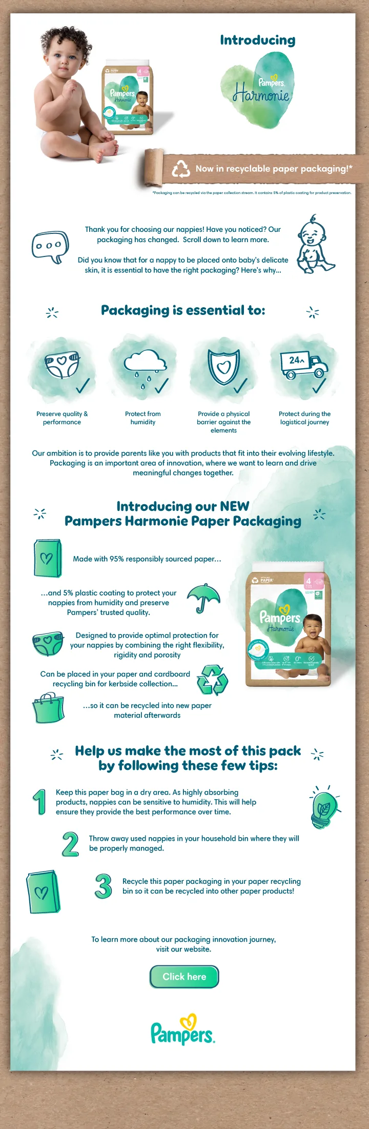 Pampers Harmonie nappies now available in recyclable paper packaging!
