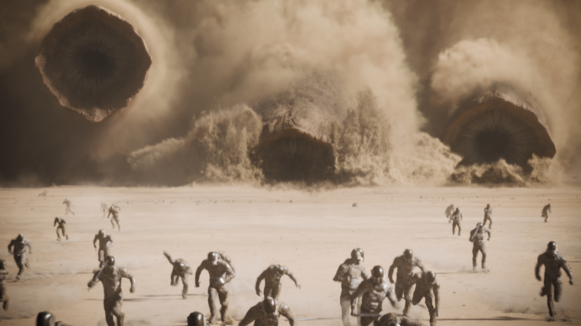 Dune: Part Two - VFX still (worms attack final comp)