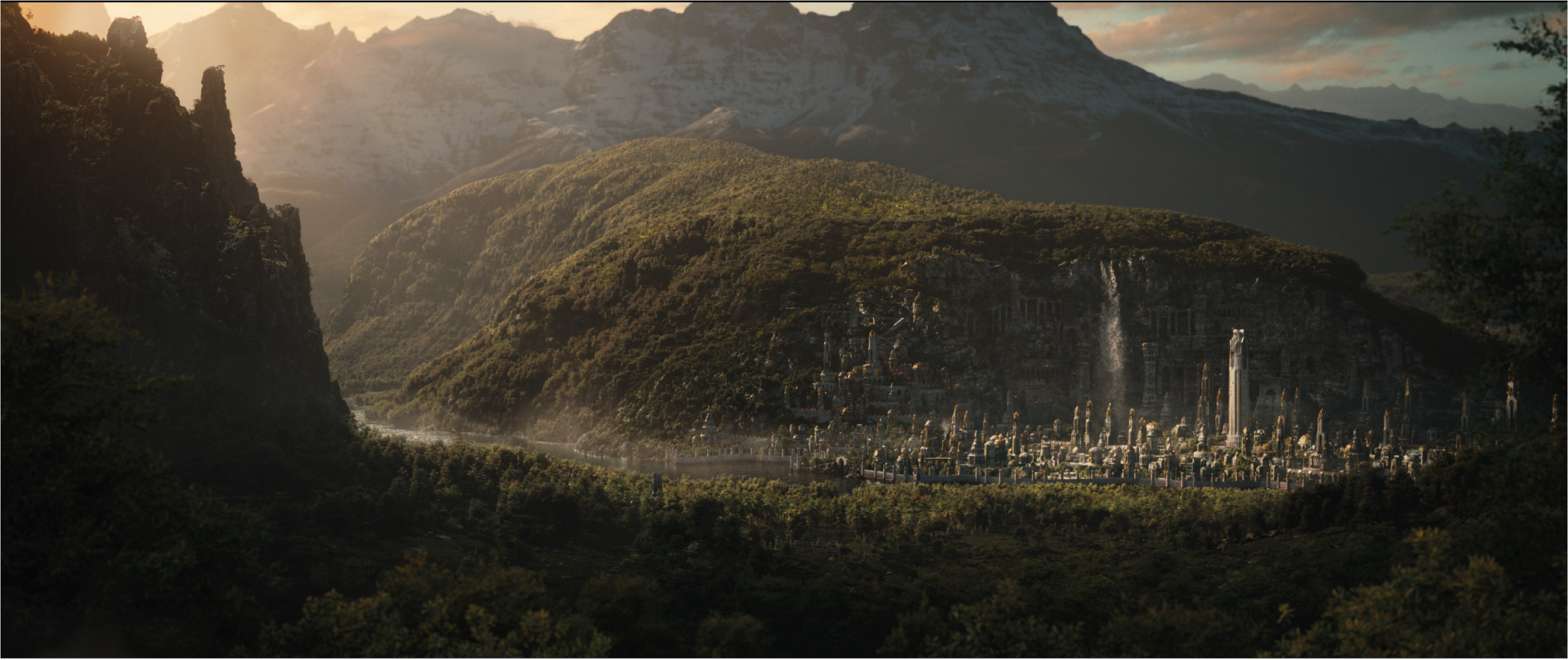 The Rings of Power Season 2 - Press Round-Up - Progression VFX Stills- Eregion sunlight