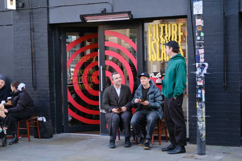 Future Islands outside Allpress Redchurch St Cafe