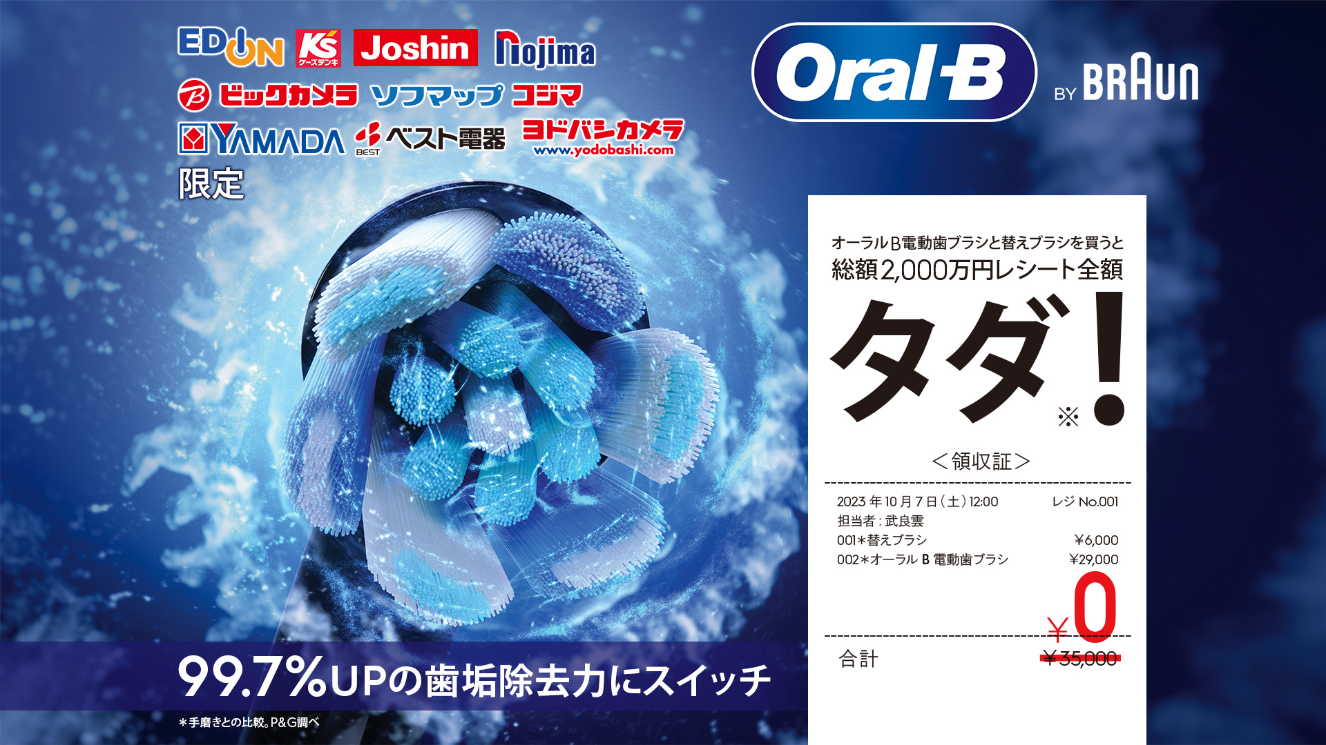 Oral-B 抽選で総額2000万円レシート金額タダキャンペーン
