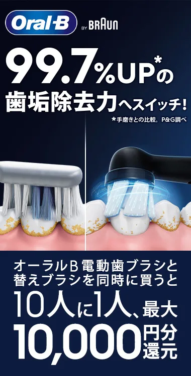 電動歯ブラシと替えブラシを同時に買うと10人に1人、最大10,000円分還 