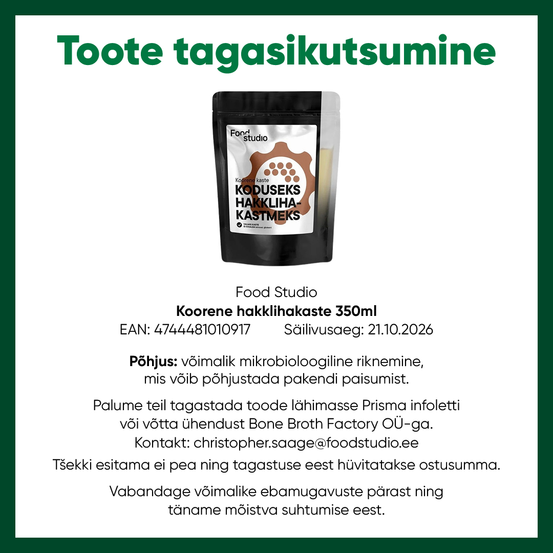 Tagasikutsumine Food Studio Koorene hakklihakaste 4744481010917 FB