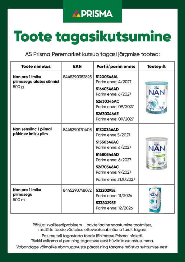 Toodete tagasikutsumine: Nestle'i NAN tooted - page section - card 1