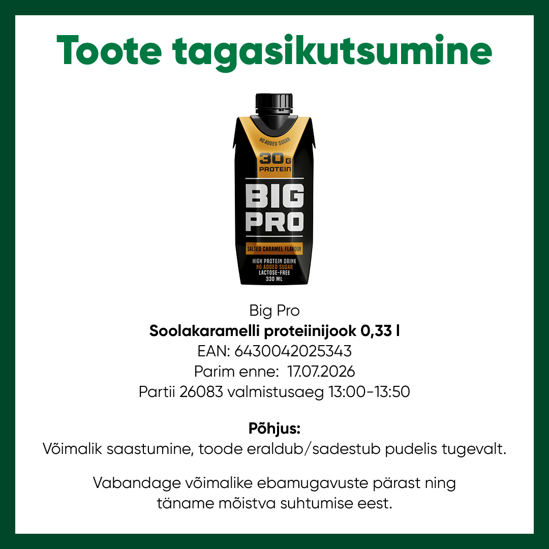 Tagasikutsumine Big Pro soolakaramelli proteiinijook 6430042025343 FB