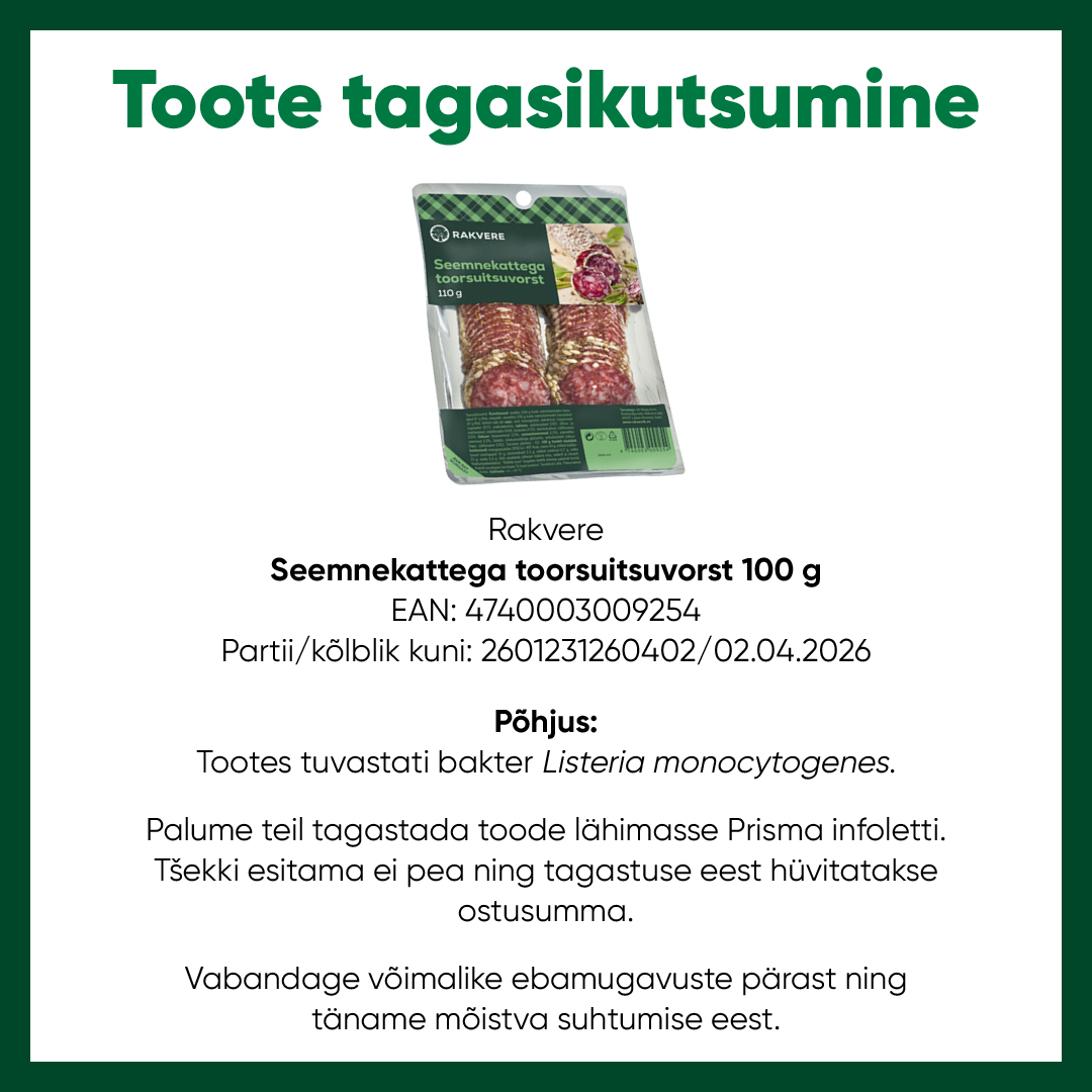 Tagasikutsumine Rakvere seemnekattega toorsuitsuvorst FB