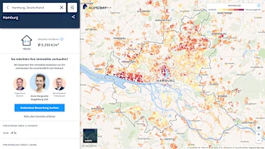 Hier würden Sie eine Karte für Immobilienpreise in Hamburg sehen. Je nach Beliebtheit der Wohnlage ist die Karte eingefärbt.