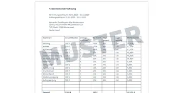 Hier sehen Sie als Musterdokument eine Nebenkostenabrechnung