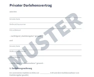 Hier sehen Sie ein kostenloses Muster für einen privaten Darlehensvertrag.