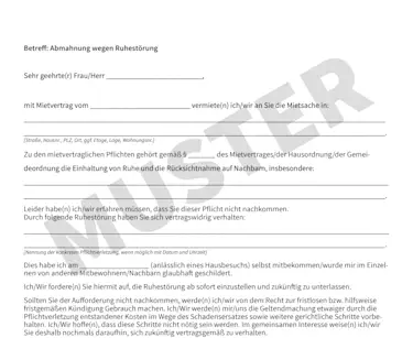 Auszug aus unserer Muster-Abmahnung wegen Ruhestörung