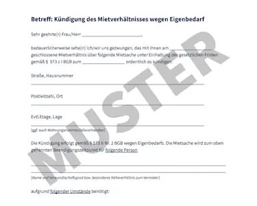 Auszug aus dem kostenlosen Musterdokument Kündigung wegen Eigenbedarf