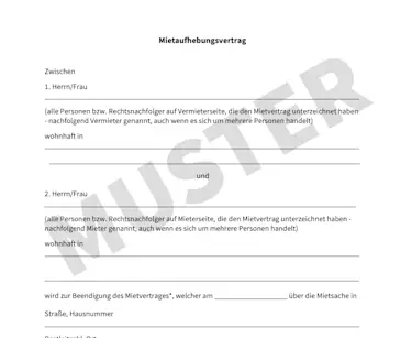 Hier würden Sie einen Ausschnitt aus unserem Musterdokument Mietaufhebungsvertrag sehen.