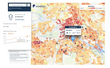 Hier würden Sie eine Karte für Immobilienpreise in Deutschland sehen. Je nach Beliebtheit der Wohnlage ist die Karte eingefärbt.