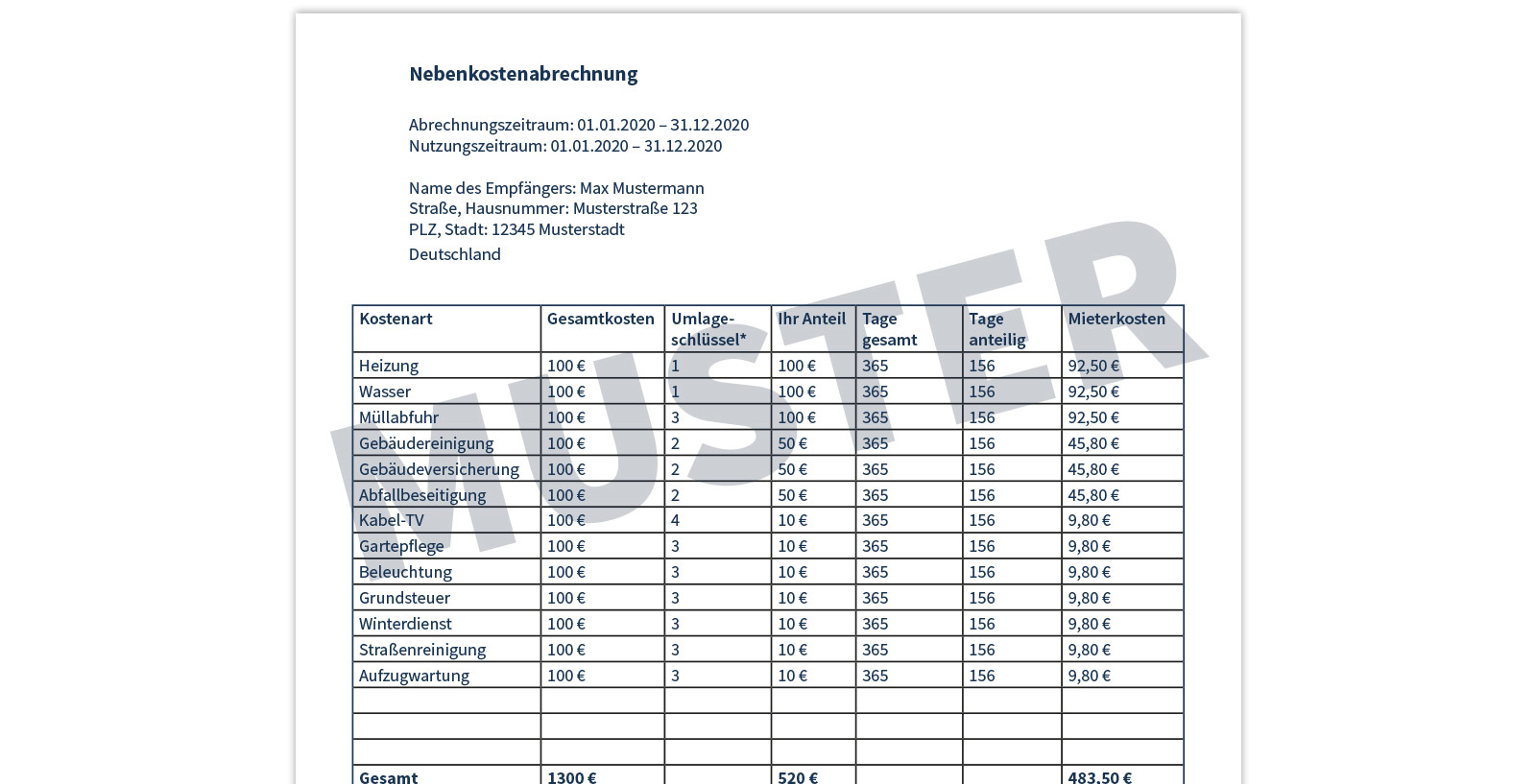 Nebenkostenabrechnung: Infos & Kostenloses Muster | Homeday