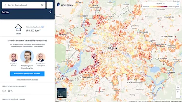 Hier würden Sie eine Karte für Immobilienpreise in Berlin sehen. Je nach Beliebtheit der Wohnlage ist die Karte eingefärbt.