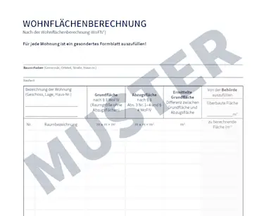 Hier sehen Sie das Wohnflächenberechnung Formular Muster.