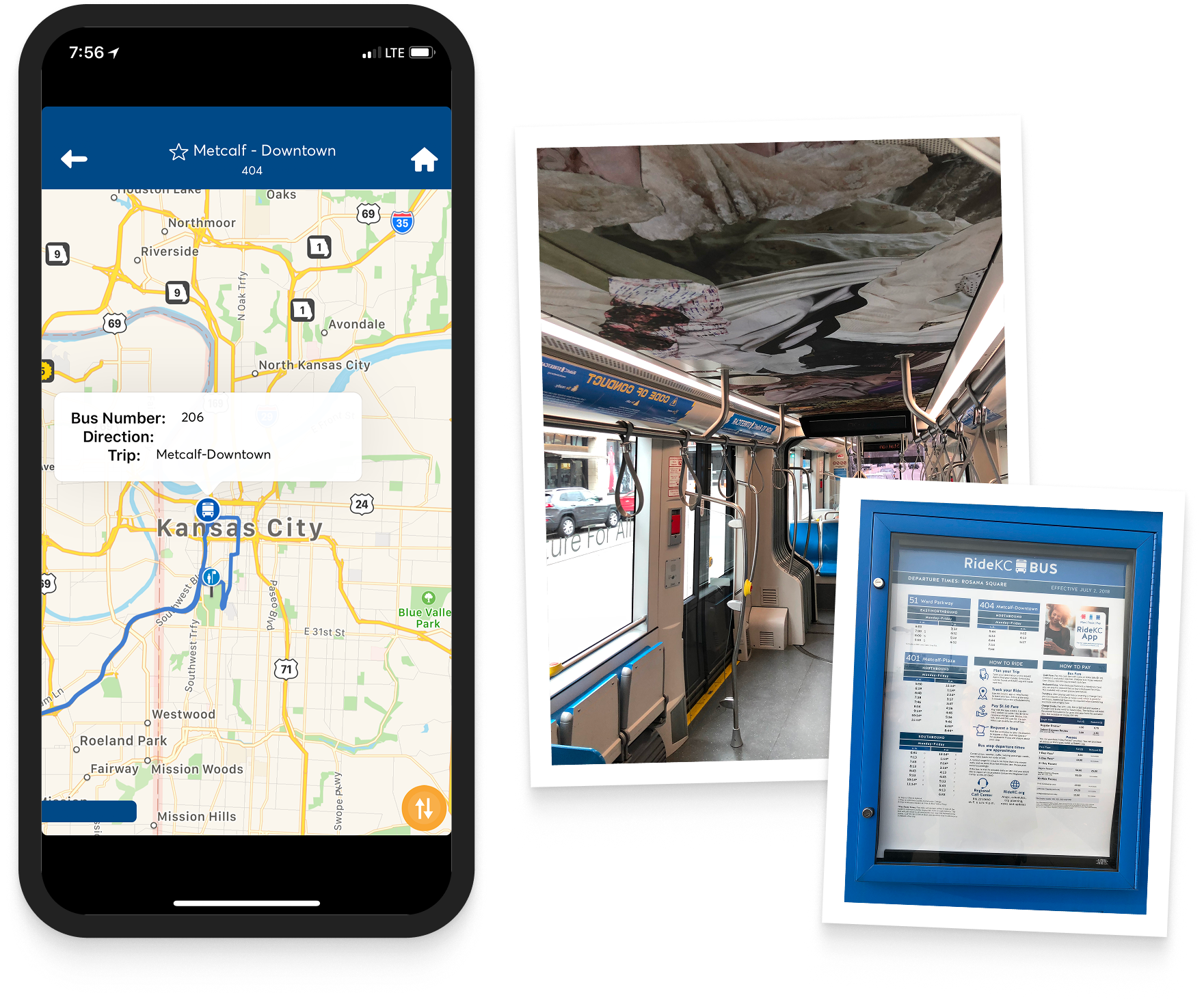 RideKC app and photos from field studies.