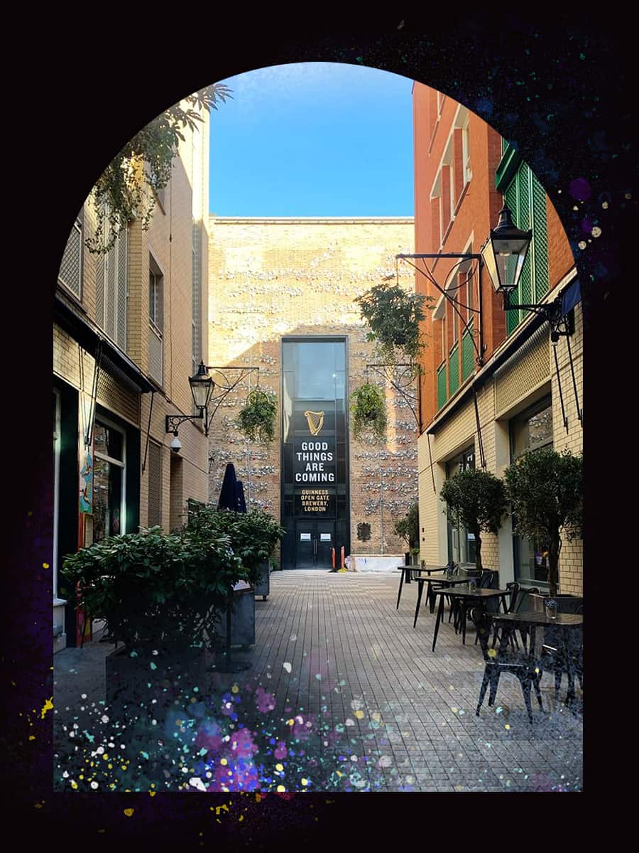 A view of the entrance to the Guinness Open Gate Brewery London in Covent Garden.