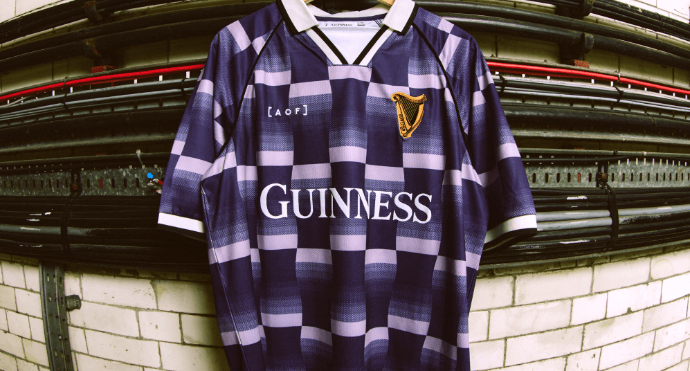 A colourful rugby shirt with a Guinness harp embroidered logo.