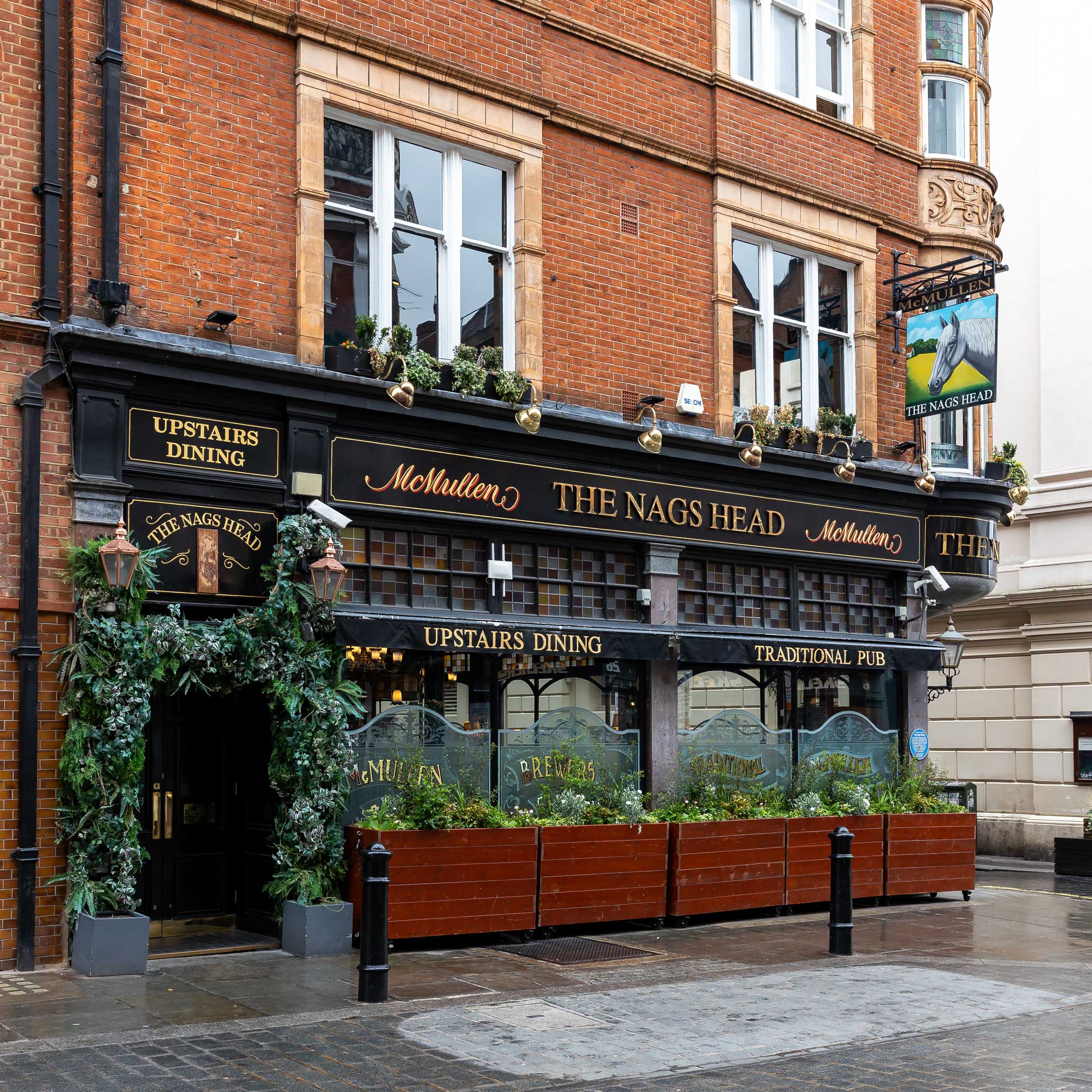 The exterior of the Nags Head pub in Covent Garden, situated near Covent Garden tube station.