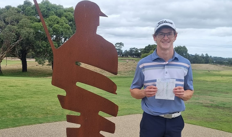 Charlie Robbins with the scorecard from his course record at Ranfurlie Golf Club today.