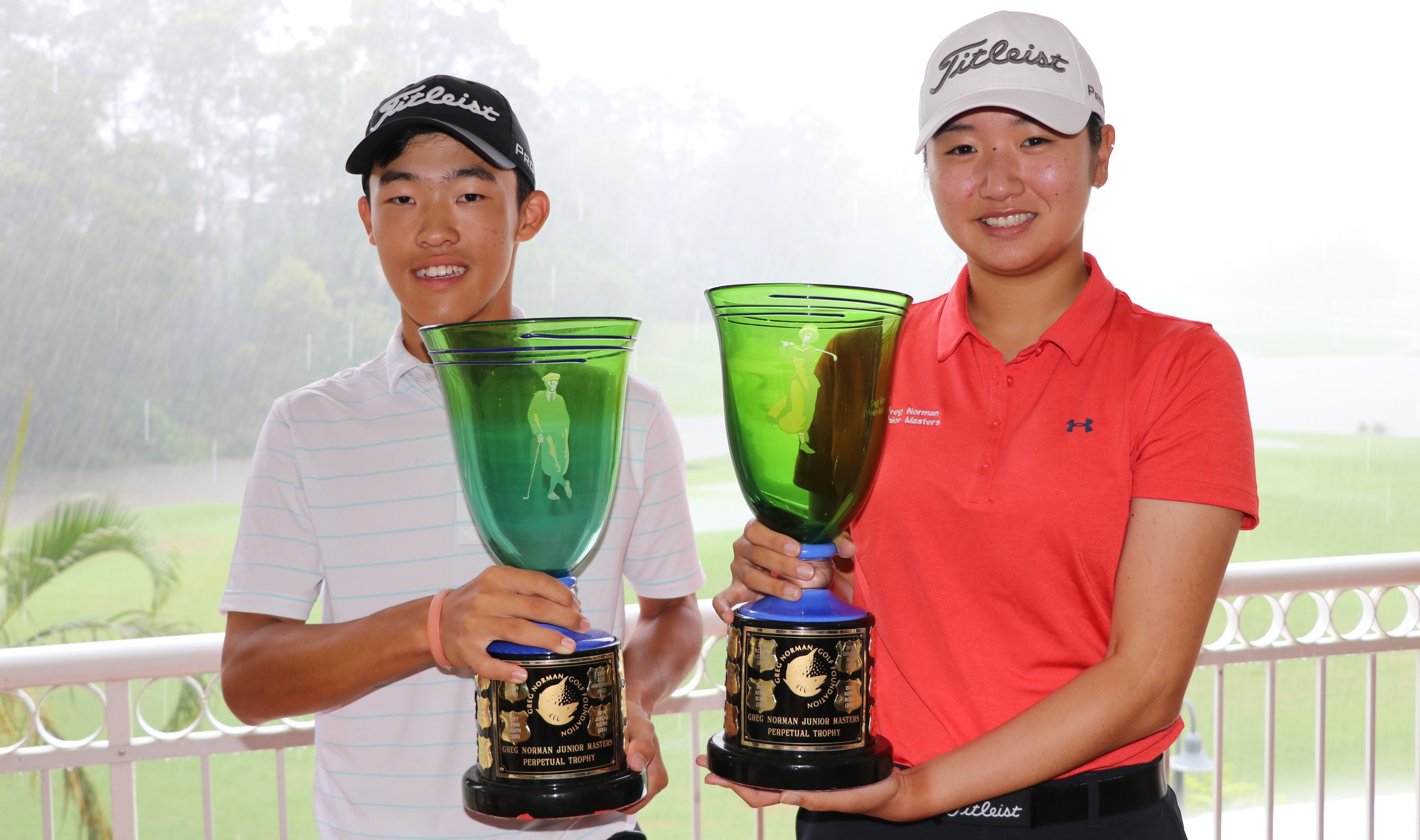 2020 Greg Norman Junior Masters champions Manato Nakatani and Hye Park