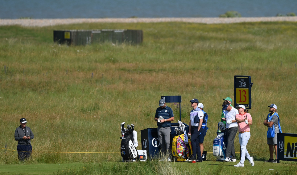 Cam Smith tees of during a practice round at The Open.