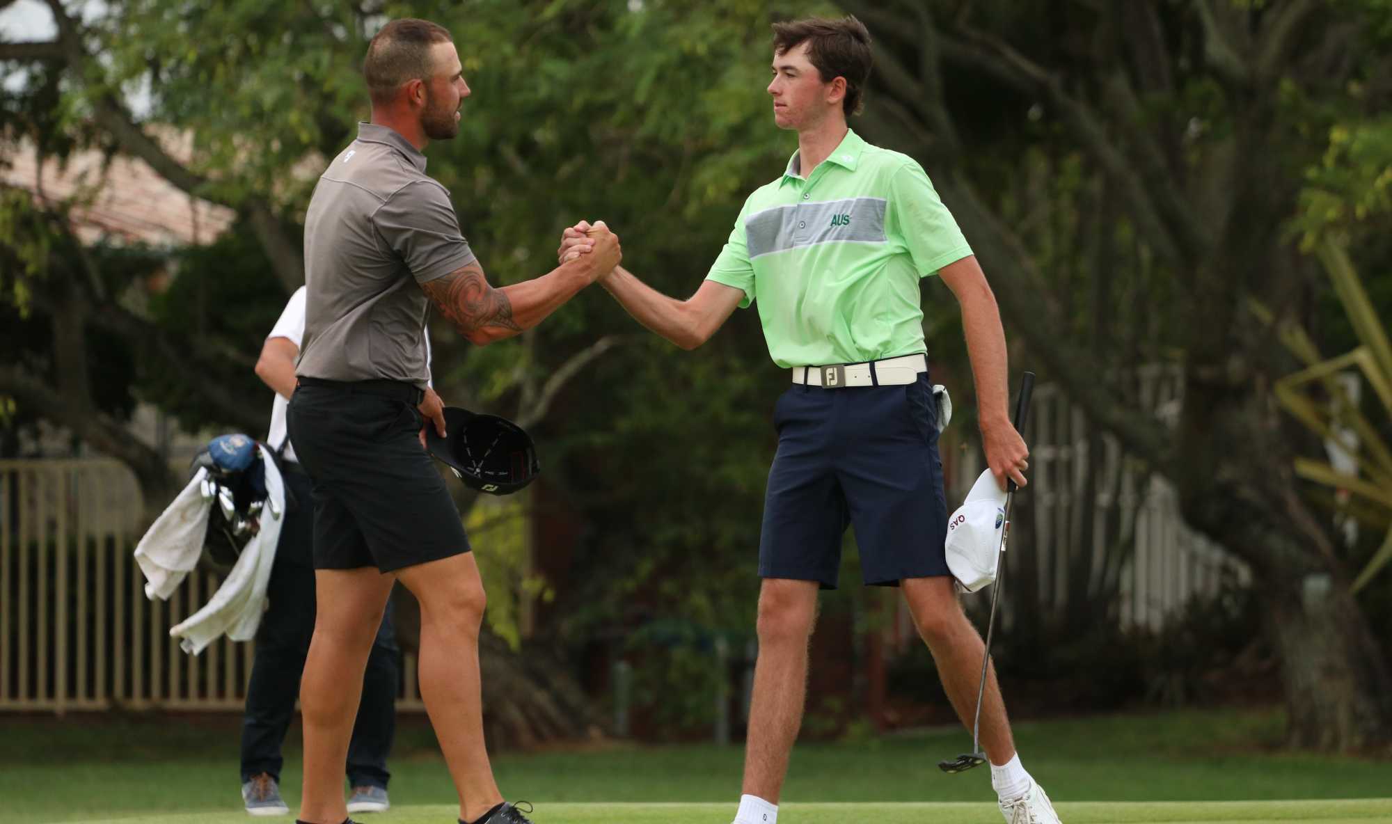 Elvis Smylie wins 1-up over Ryan Peake on the 18th hole at Royal Queensland. 