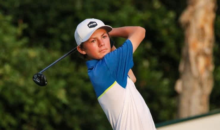 Billy Dowling desperately trying to finish his round before darkness in RD2 of the Isuzu Queensland Open.