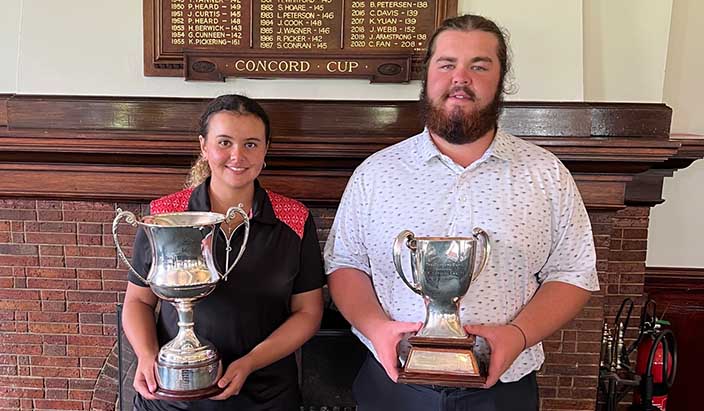 Kay Bannan and Corey Lamb with the Concord Cups.