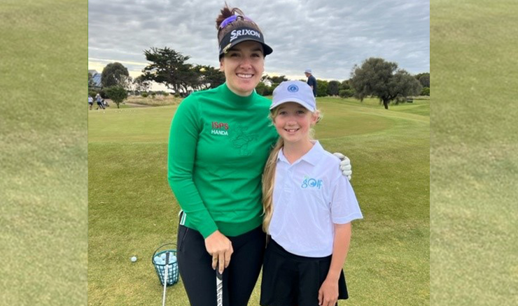 13th Beach MyGolf Girls participant Sophie Johnston met her idol Hannah Green at the Vic Open earlier this year.