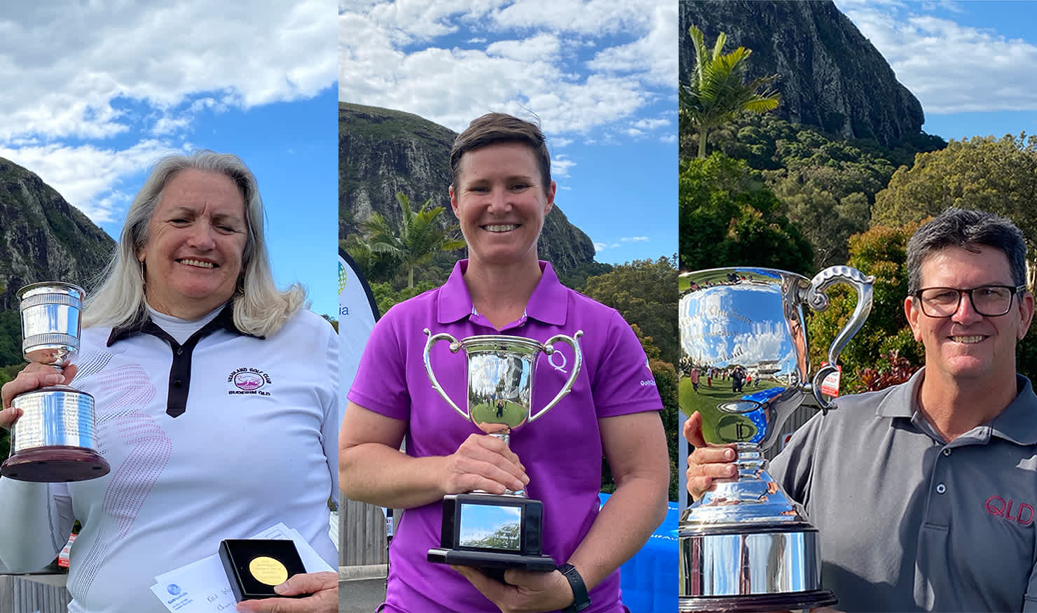 Qld Women’s Senior Amateur  winner Josie Ryan, QLD Women’s Mid-Amateur champ Jess Jenkins and QLD Men's Senior Amateur winner Brad Dowling.