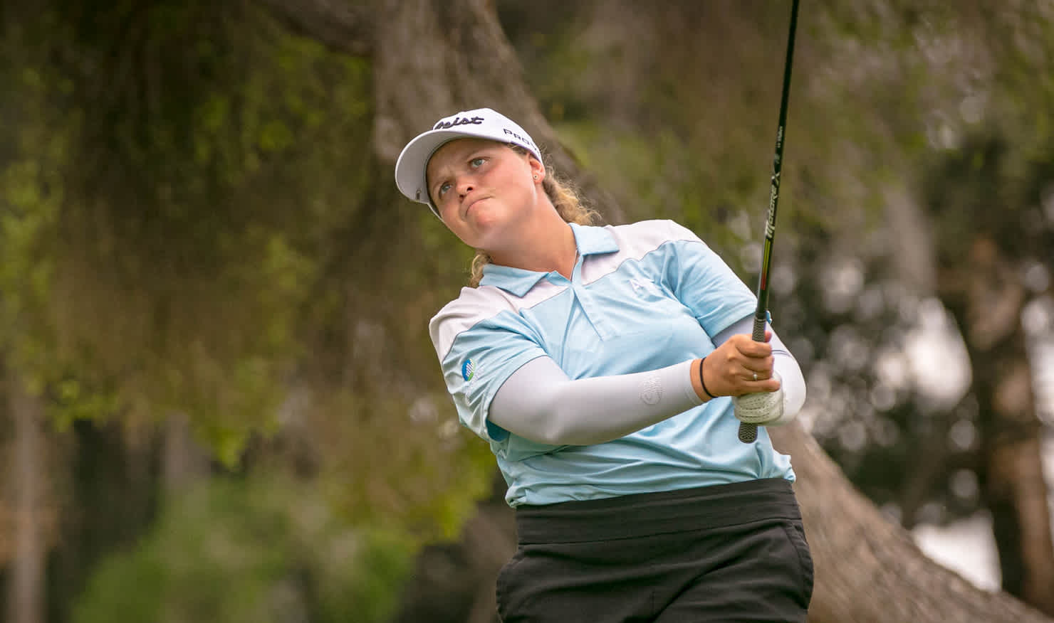 Kirsten Rudgeley is a study of determination on the 17th tee at Kooyonga. Picture: DAVID BRAND
