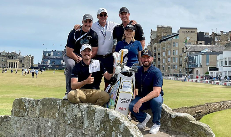 Anthony Quayle and some of his entourage on the iconic Swilken Bridge at St Andrews.